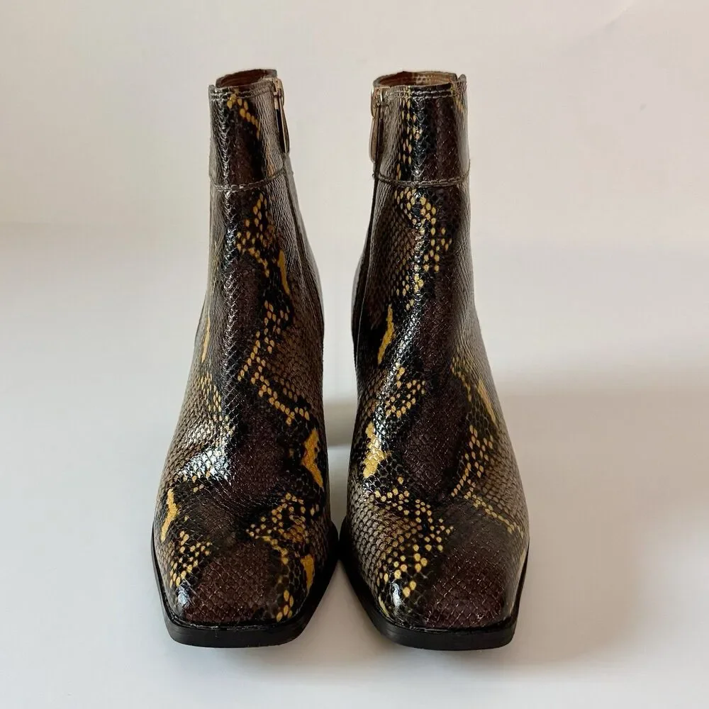 Franco Sarto Women's Size 7M Snake Print Leather Zip Ankle Bootie w/ Block Heel